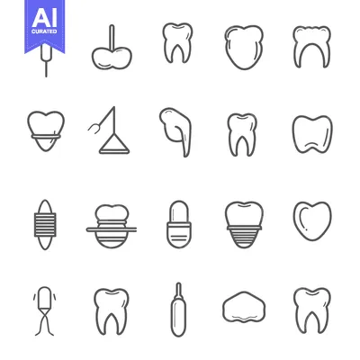 Set of Dental Care and Tooth Icons in Line Style