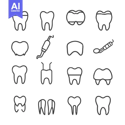 Set of Dental Care Icons Including Tooth, Crown, and Tools