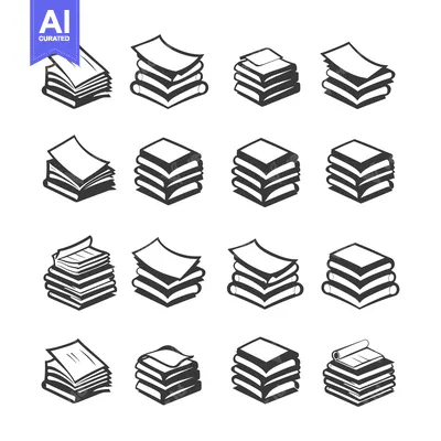 Set of Different Book Stack Illustrations
