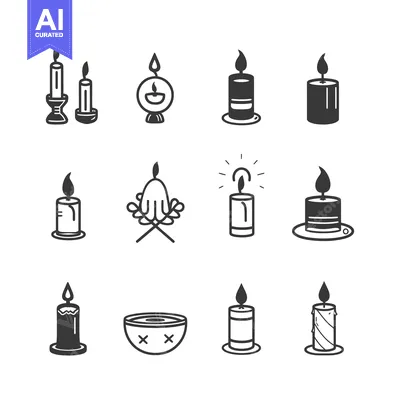 Set of  Different Candle Icons with Flames