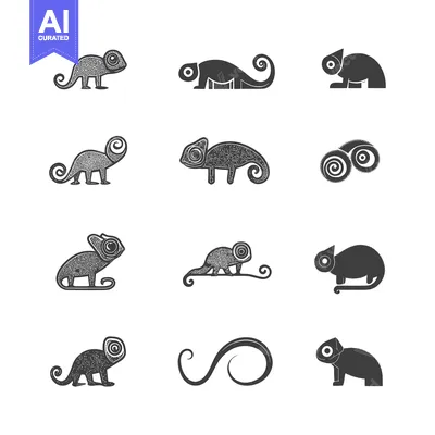 Aset desain premium: Set of different chameleon silhouettes in various poses