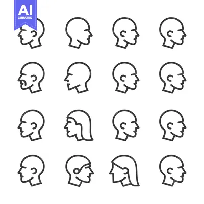 Set of Different Hairstyles and Hairline Profile Icons