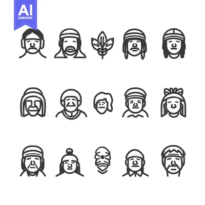 Aset desain premium: Set of Different Native American Indigenous Peoples Facial Features Ic