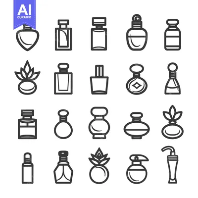 Set of Different Perfume Bottle Outline Icons