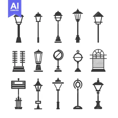Set of Different Street Lamp Silhouettes