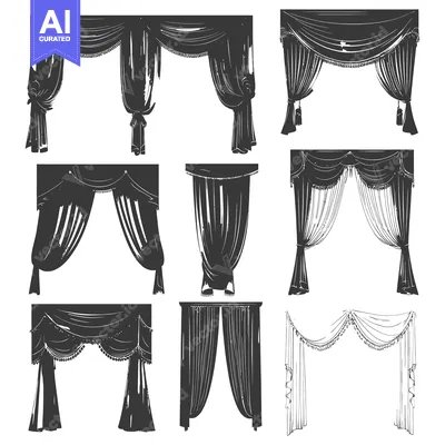 Aset premium populer: Set of Different Styles of Curtains Drawn in Black and White