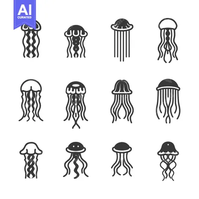 Set of Different Styles of Jellyfish Line Icons