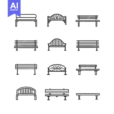 Premium design asset: Set of Different Styles of Park Benches