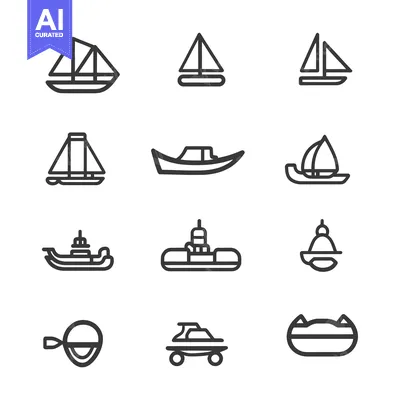 Set of Different Types of Boats and Watercraft