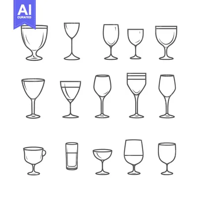 Set of Different Types of Wine Glasses in Outline Style