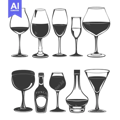 Aset premium populer: Set of Different Wine Glasses and Bottles