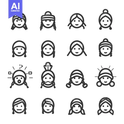 Set of Diverse Female Faces with Headwear and Hairstyles