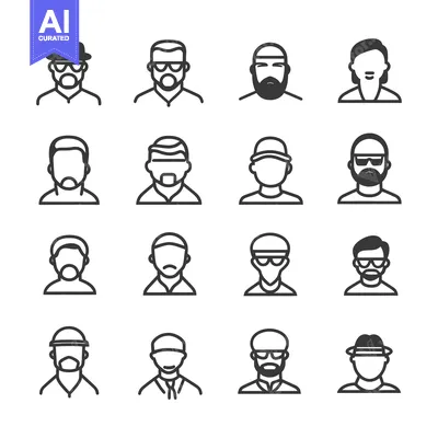 Aset desain premium: Set of Diverse Male Profile Icons with Different Hairstyles, Facial Ha