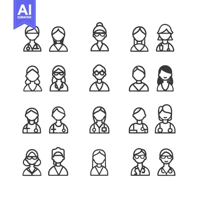 Aset desain premium: Set of Diverse Medical Professional Icons