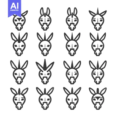 Aset premium populer: Set of Donkey Faces with Variations in Ears and Horns