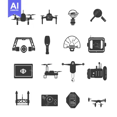 Aset desain premium: Set of Drone Icons with Different Features and Designs