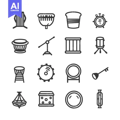 Set of Drum and Percussion Instrument Icons