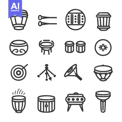 Set of Drum and Percussion Instrument Icons