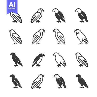 Aset desain premium: Set of Eagle and Hawk Bird Icons in Line and Solid Styles