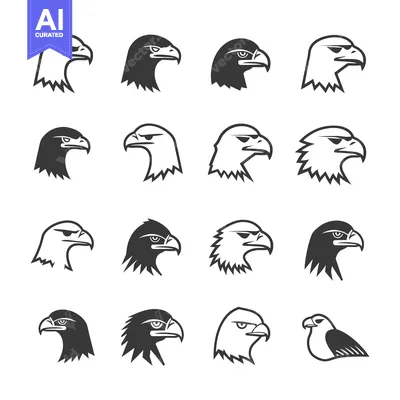 Aset desain premium: Set of Eagle Heads in Different Styles and Colors