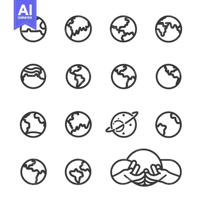 Set of Earth Globe Icons with Different Variations
