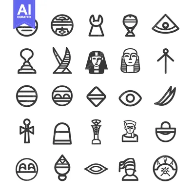 Set of Egyptian Hieroglyphics and Symbols