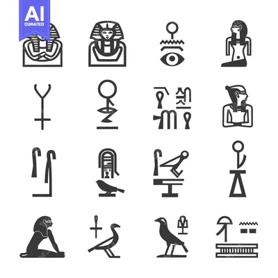Aset desain premium: Set of Egyptian Hieroglyphic Symbols and Figures