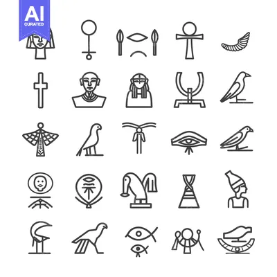Set of Egyptian Hieroglyphic Symbols and Icons