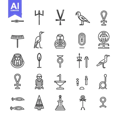 Set of Egyptian Hieroglyph Symbols and Illustrations