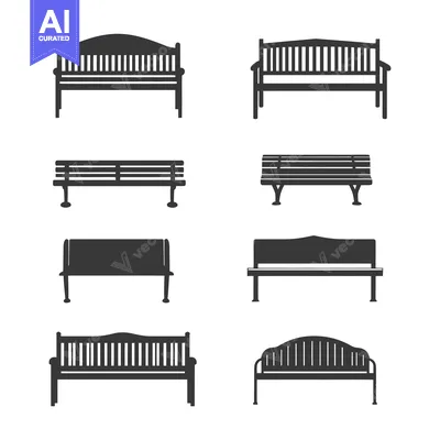 Aset desain premium: Set of Eight Black and White Silhouette Benches