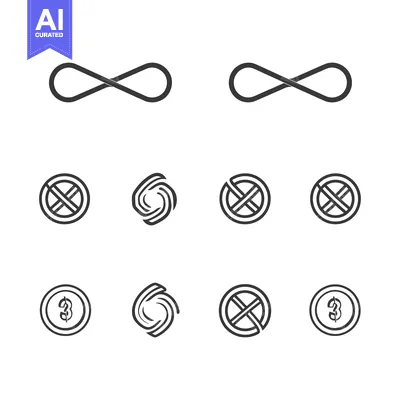 Aset premium populer: Set of Eight Infinity and Circular Symbols with Dollar and X Symbols