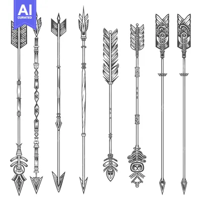 Set of eight intricately designed arrows with varying decorative eleme