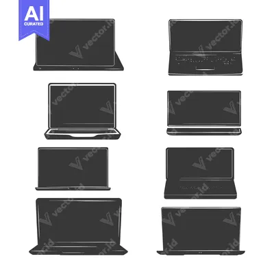 Aset premium populer: Set of Eight Laptop Silhouettes with Blank Screens