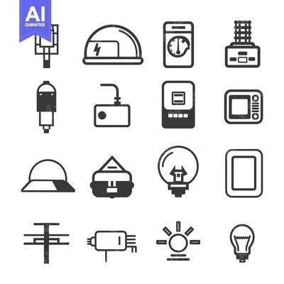 Aset desain premium: Set of Electrical and Lighting Related Icons