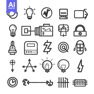 Aset desain premium: Set of Electrical and Technology Line Icons