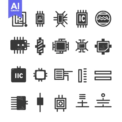Set of Electronic Components and Circuit Elements Icons