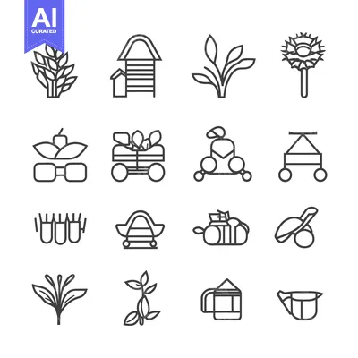 Aset premium populer: Set of Farm and Agriculture Line Icons