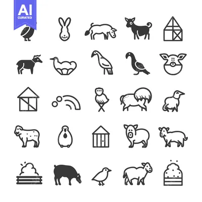 Premium design asset: Set of farm animal and barn icons