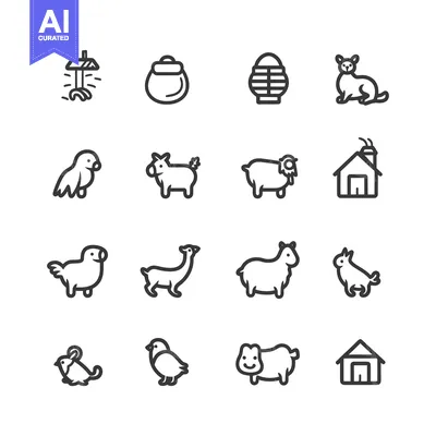 Set of Farm Animal and Building Icons