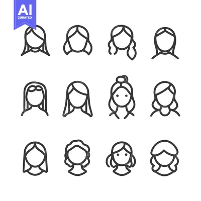 Aset premium populer: Set of Female Hairstyle Line Icons