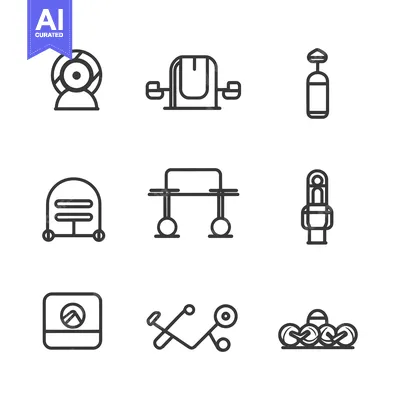 Aset premium populer: Set of Fitness Equipment Line Icons