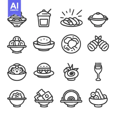 Set of Food and Drink Icons in Outline Style