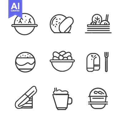 Aset premium populer: Set of Food and Drink Line Icons