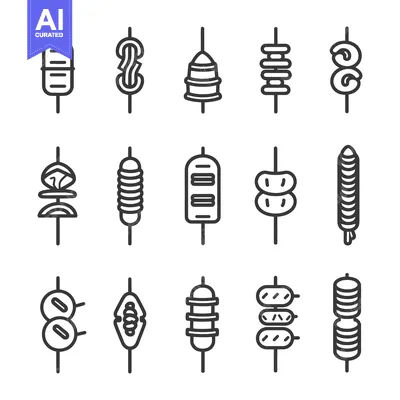 Set of Food Skewer Icons in Line Style