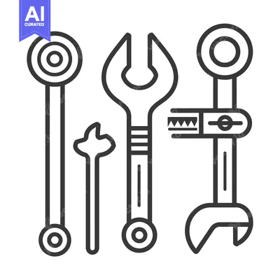Aset desain premium: Set of four black and white outline tools
