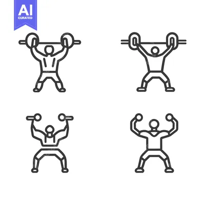 Set of Four Line Art Illustrations Depicting Weightlifting Exercises