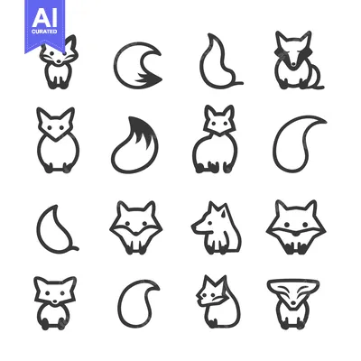 Aset desain premium: Set of Fox and Tail Line Icons