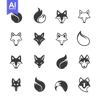 Aset desain premium: Set of Fox Head and Tail Icons for Design
