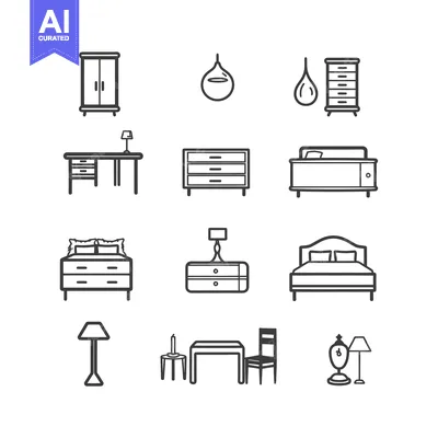 Set of Furniture and Lighting Outline Icons