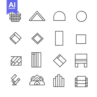 Set of Geometric Shapes and Patterns as Line Icons